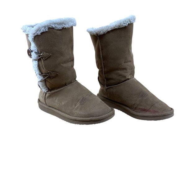 Girls Faux Suede Fur Tan Brown Boots Generic Unbranded Size 1 Winter Casual Warm - Picture 3 of 12